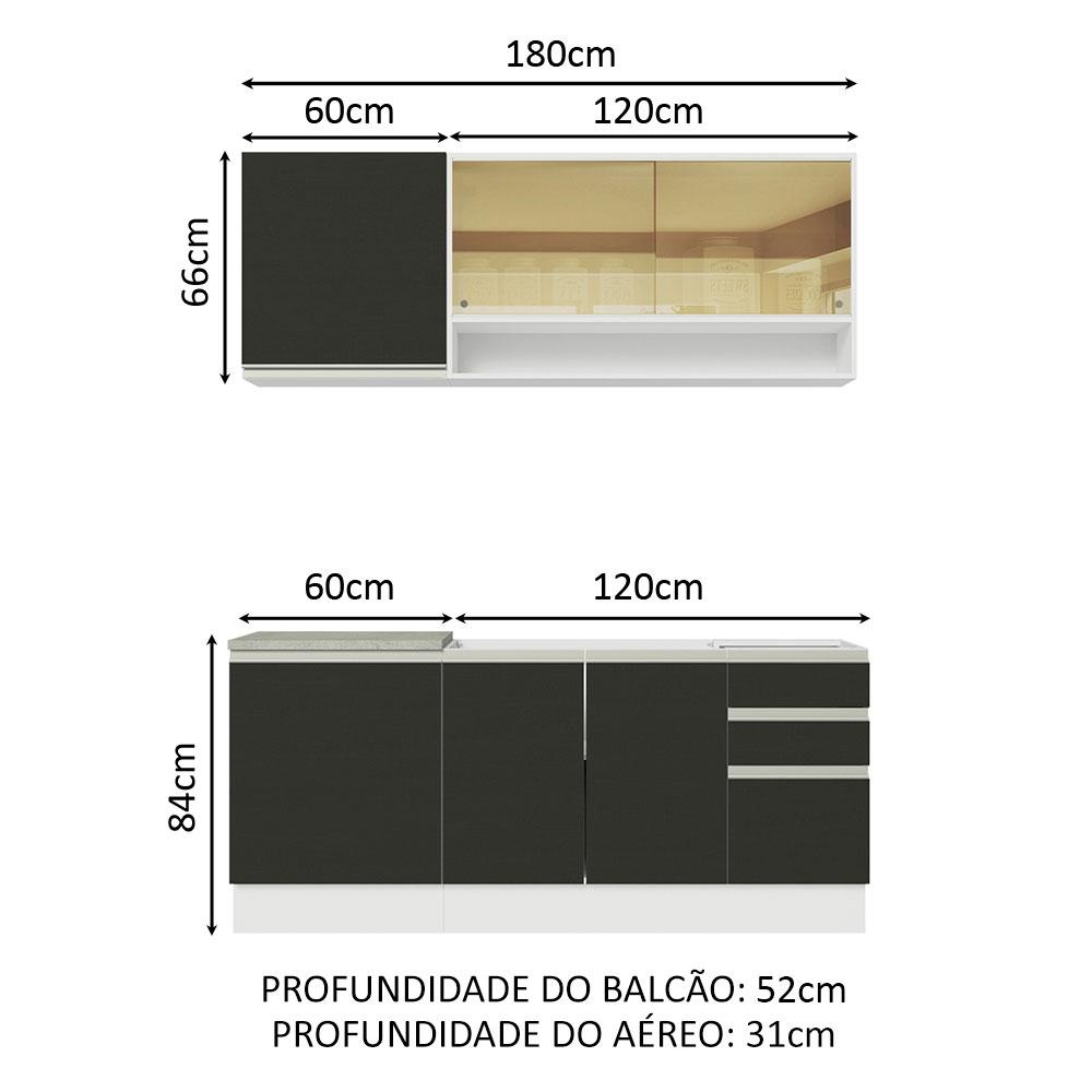Cozinha Completa Madesa Glamy 180006 com Armário e Balcão (Sem Tampo e Pia) - Branco/Preto
