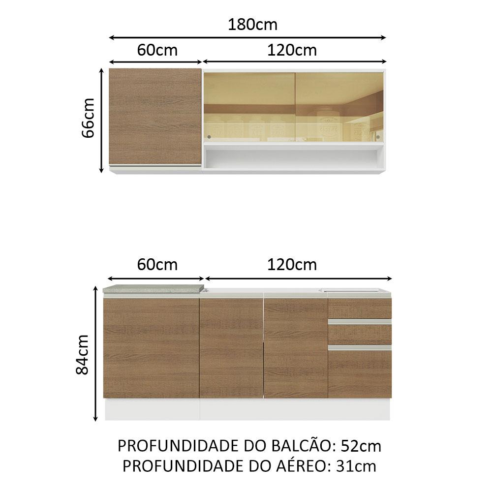 Cozinha Completa Madesa Glamy 180006 com Armário e Balcão (Sem Tampo e Pia) - Branco/Rustic