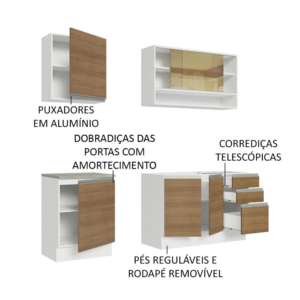 Cozinha Completa Madesa Glamy 180006 com Armário e Balcão (Sem Tampo e Pia) - Branco/Rustic