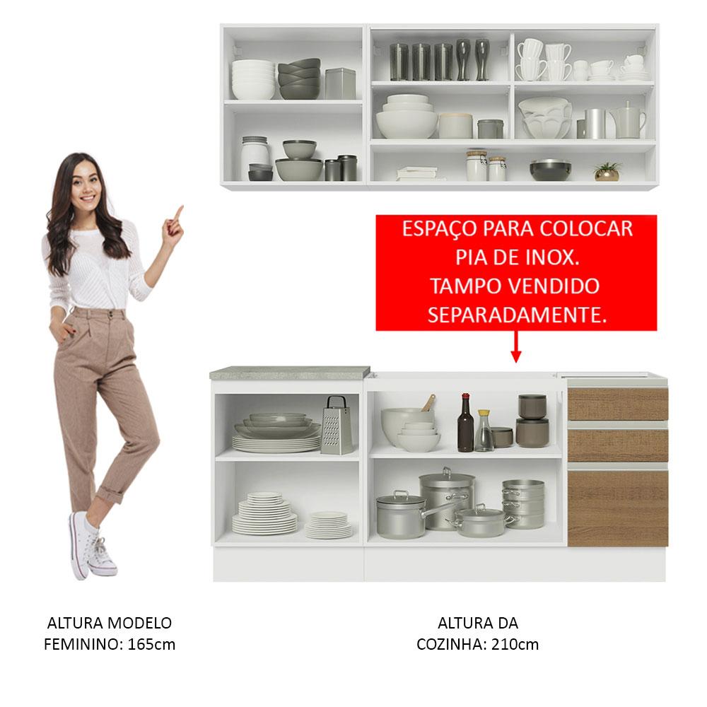 Cozinha Completa Madesa Glamy 180006 com Armário e Balcão (Sem Tampo e Pia) - Branco/Rustic