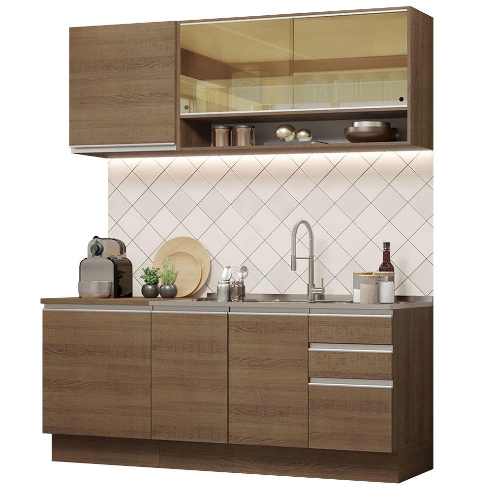 Cozinha Completa Madesa Glamy 180006 com Armário e Balcão (Sem Tampo e Pia) - Rustic