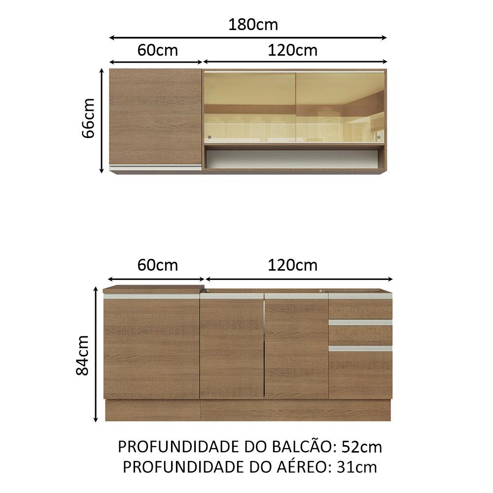 Cozinha Completa Madesa Glamy 180006 com Armário e Balcão (Sem Tampo e Pia) - Rustic