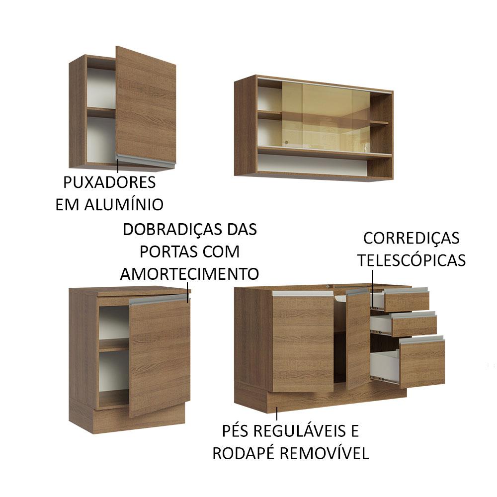 Cozinha Completa Madesa Glamy 180006 com Armário e Balcão (Sem Tampo e Pia) - Rustic