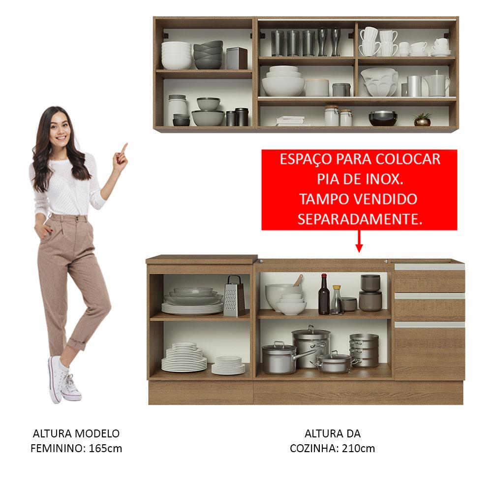 Cozinha Completa Madesa Glamy 180006 com Armário e Balcão (Sem Tampo e Pia) - Rustic