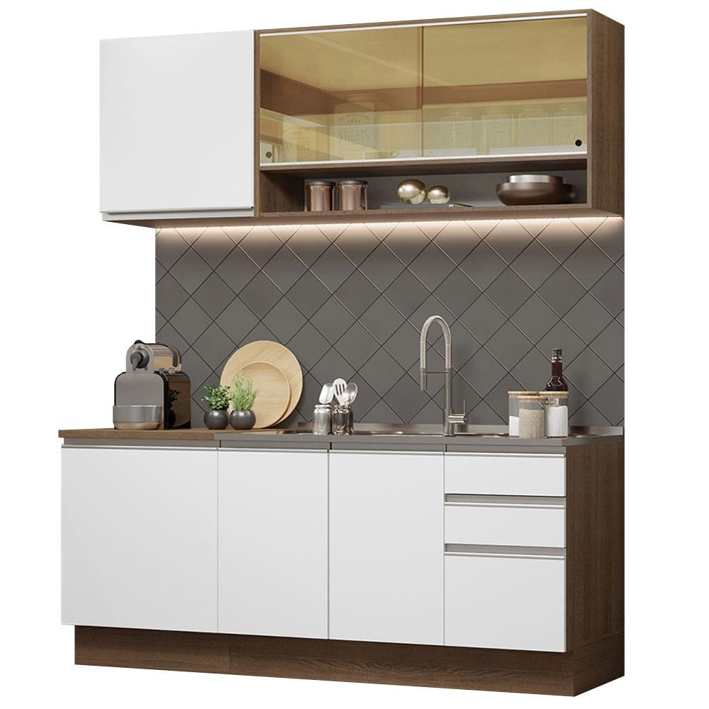 Cozinha Completa Madesa Glamy 180006 com Armário e Balcão (Sem Tampo e Pia) - Rustic/Branco
