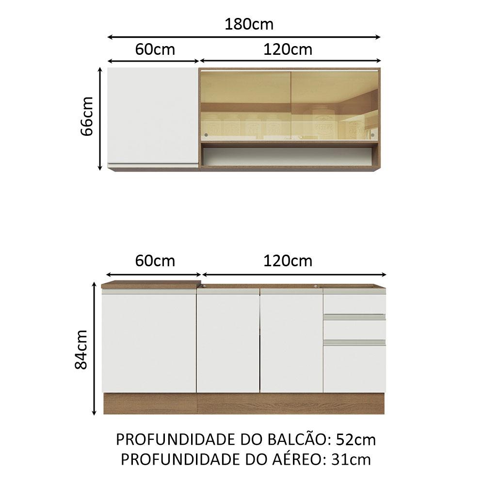 Cozinha Completa Madesa Glamy 180006 com Armário e Balcão (Sem Tampo e Pia) - Rustic/Branco