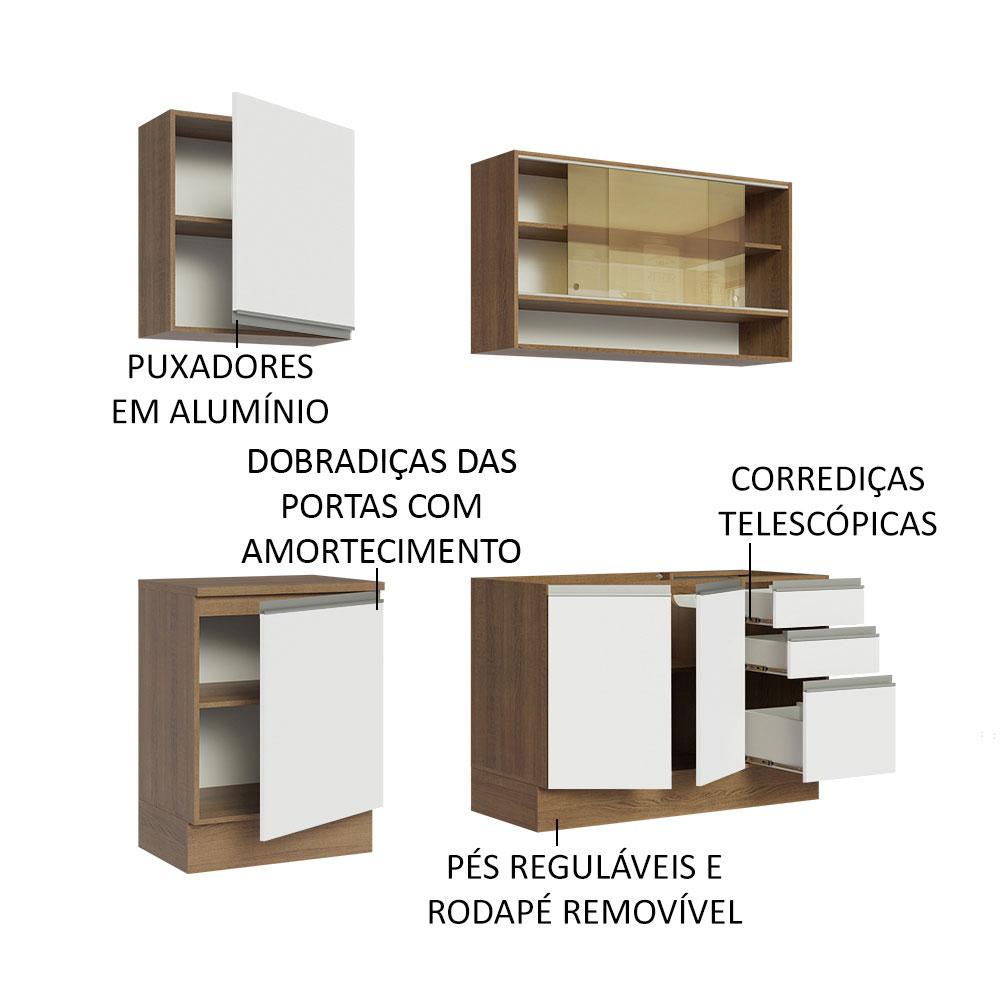 Cozinha Completa Madesa Glamy 180006 com Armário e Balcão (Sem Tampo e Pia) - Rustic/Branco