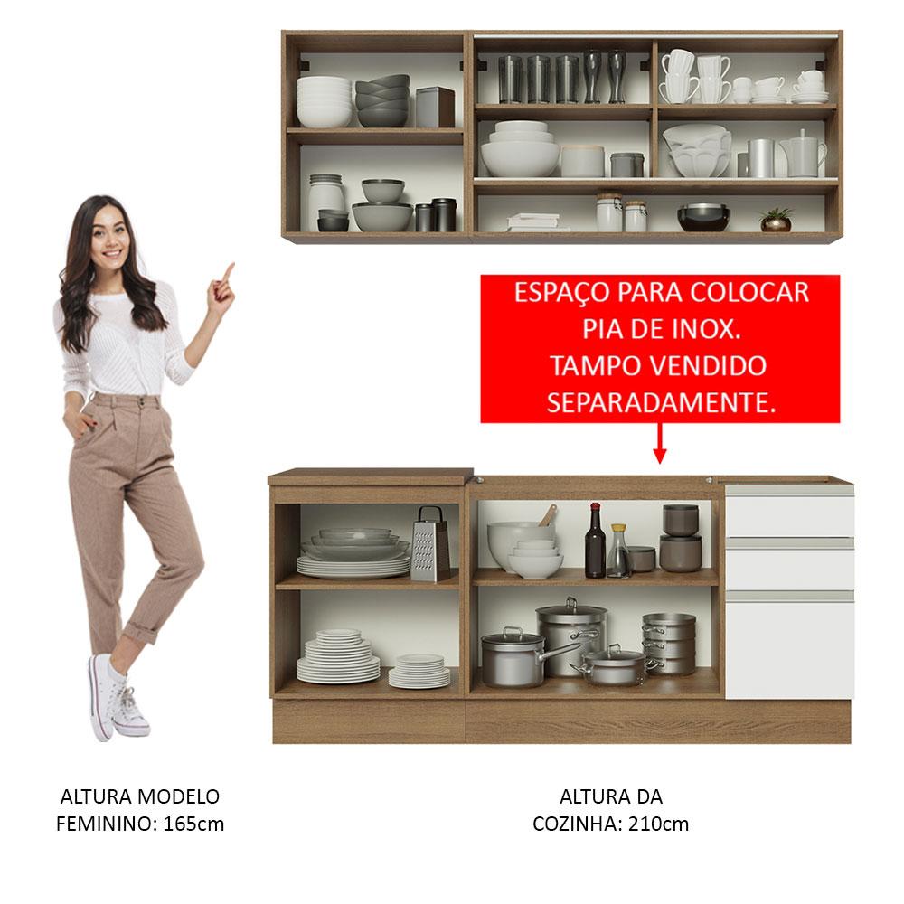 Cozinha Completa Madesa Glamy 180006 com Armário e Balcão (Sem Tampo e Pia) - Rustic/Branco