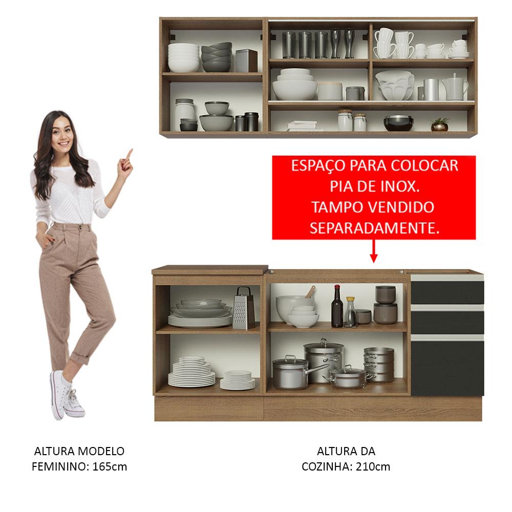 Cozinha Completa Madesa Glamy 180006 com Armário e Balcão (Sem Tampo e Pia) - Rustic/Preto