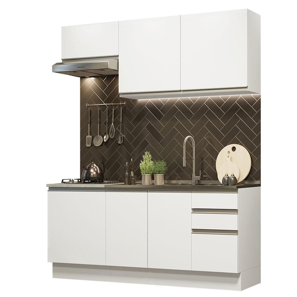 Cozinha Completa Madesa Glamy 180007 com Armário e Balcão (Sem Tampo e Pia) - Branco