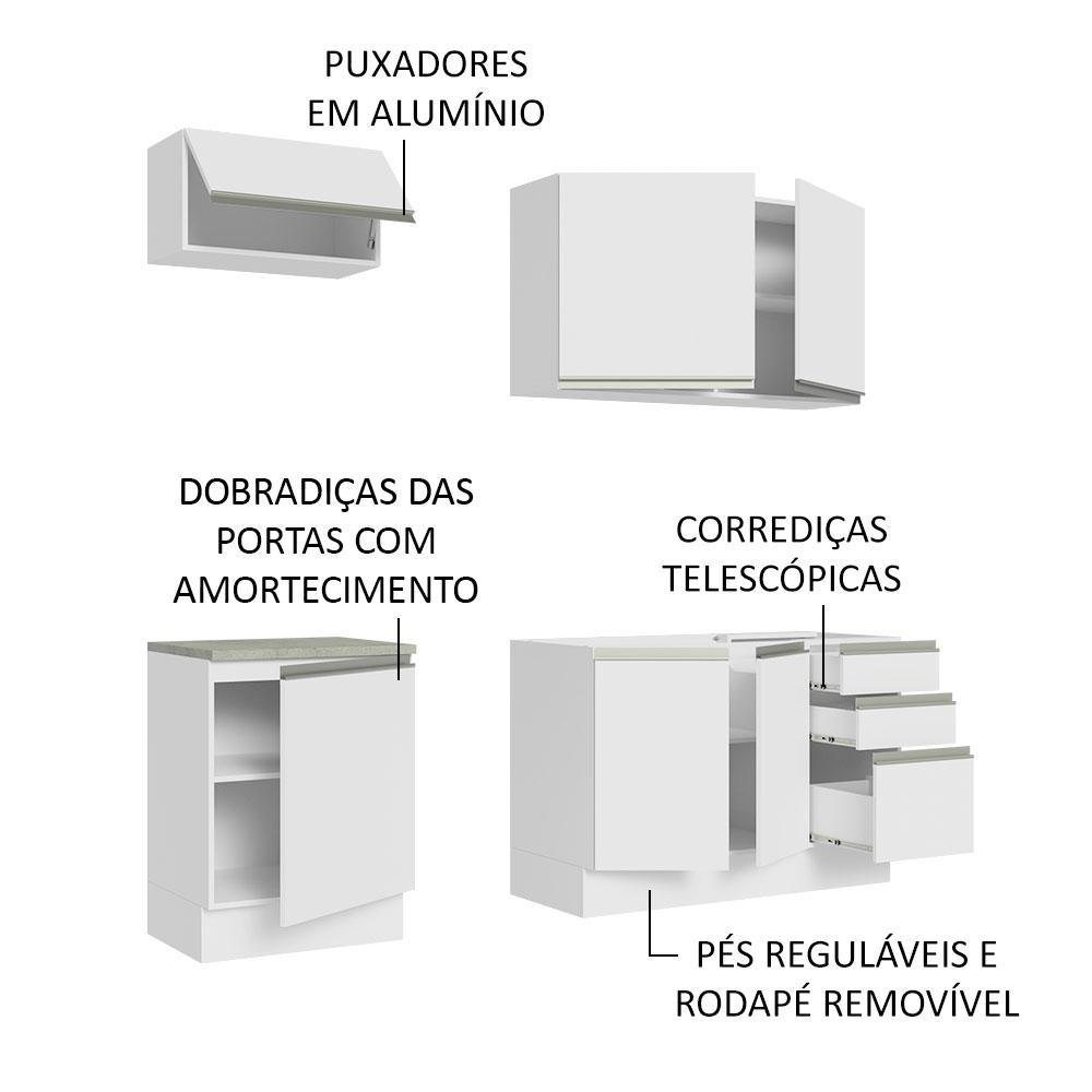 Cozinha Completa Madesa Glamy 180007 com Armário e Balcão (Sem Tampo e Pia) - Branco