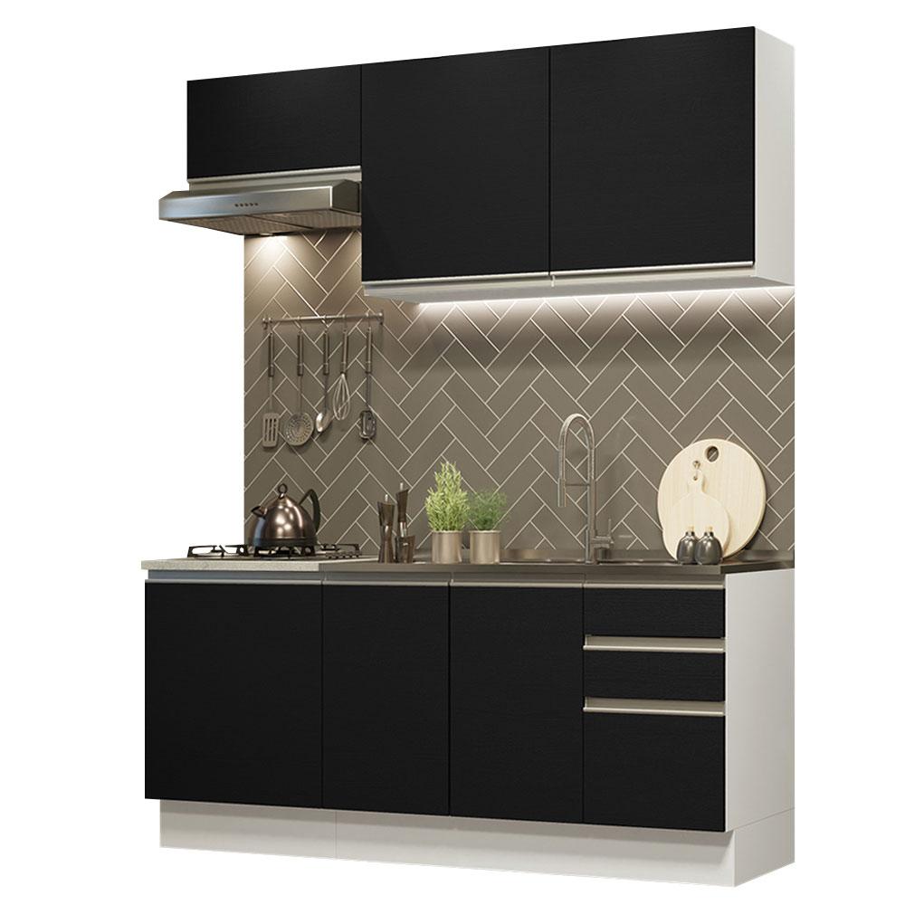 Cozinha Completa Madesa Glamy 180007 com Armário e Balcão (Sem Tampo e Pia) - Branco/Preto