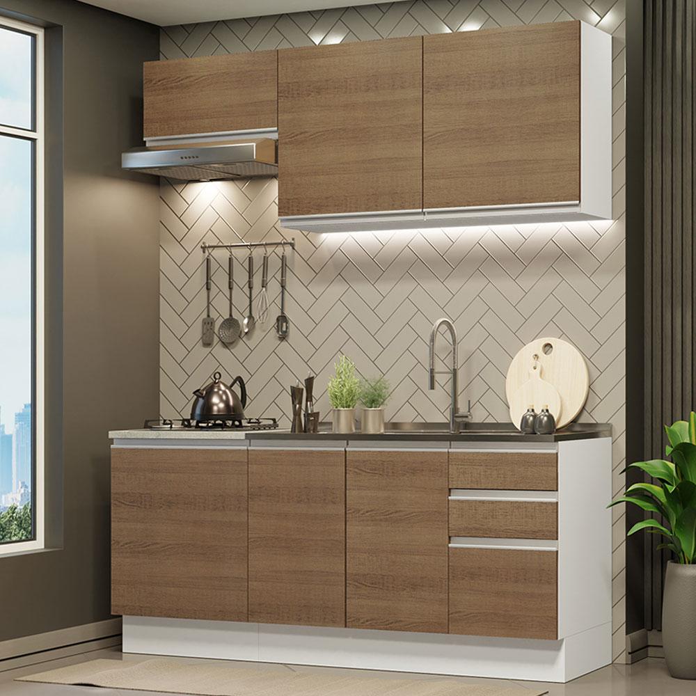 Cozinha Completa Madesa Glamy 180007 com Armário e Balcão (Sem Tampo e Pia) - Branco/Rustic