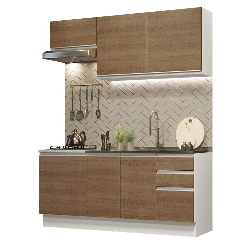 Cozinha Completa Madesa Glamy 180007 com Armário e Balcão (Sem Tampo e Pia) - Branco/Rustic