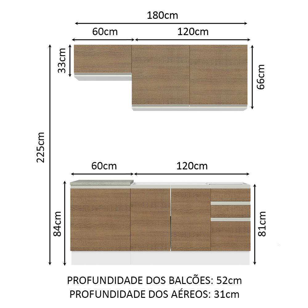 Cozinha Completa Madesa Glamy 180007 com Armário e Balcão (Sem Tampo e Pia) - Branco/Rustic