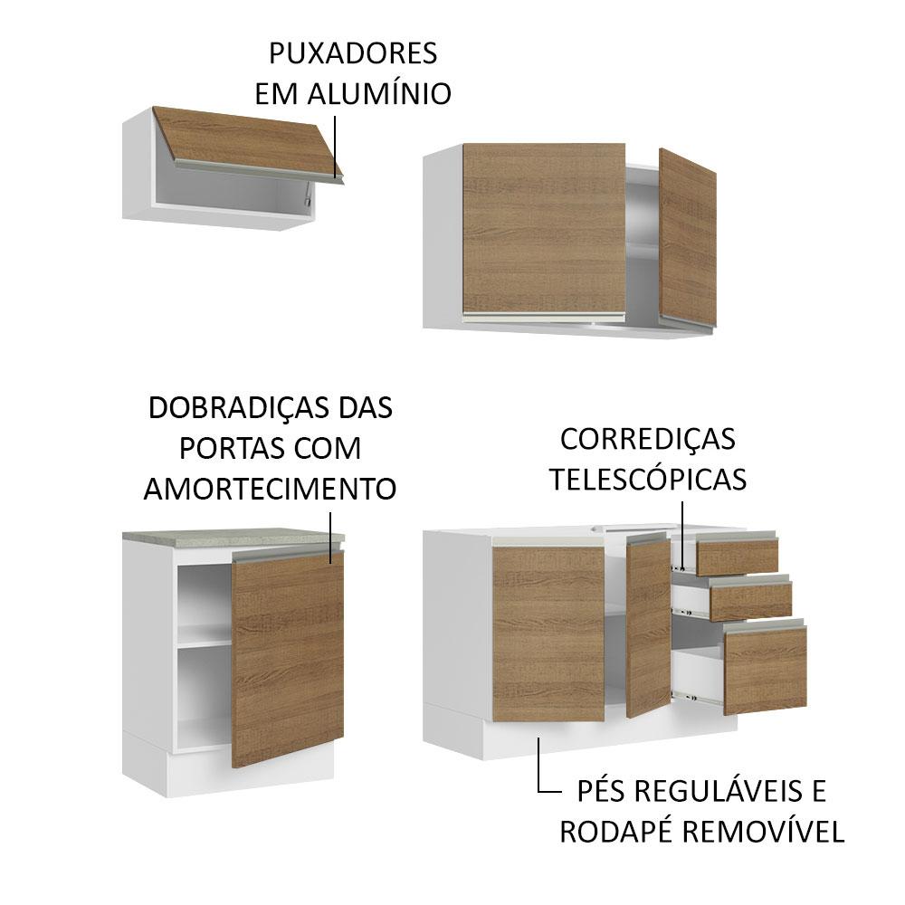 Cozinha Completa Madesa Glamy 180007 com Armário e Balcão (Sem Tampo e Pia) - Branco/Rustic