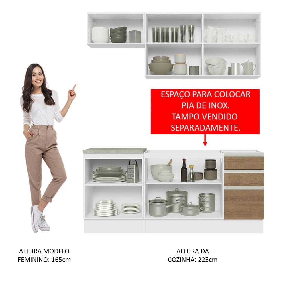 Cozinha Completa Madesa Glamy 180007 com Armário e Balcão (Sem Tampo e Pia) - Branco/Rustic