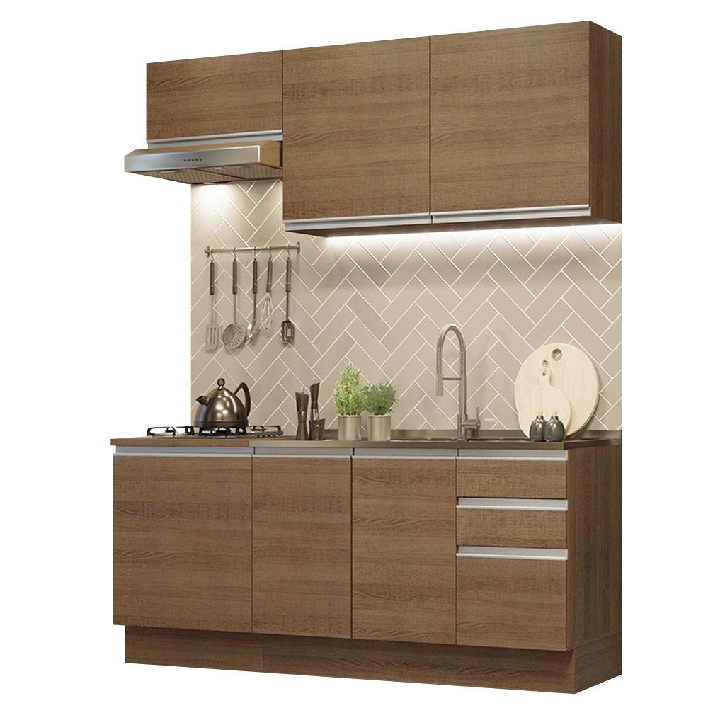 Cozinha Completa Madesa Glamy 180007 com Armário e Balcão (Sem Tampo e Pia) - Rustic