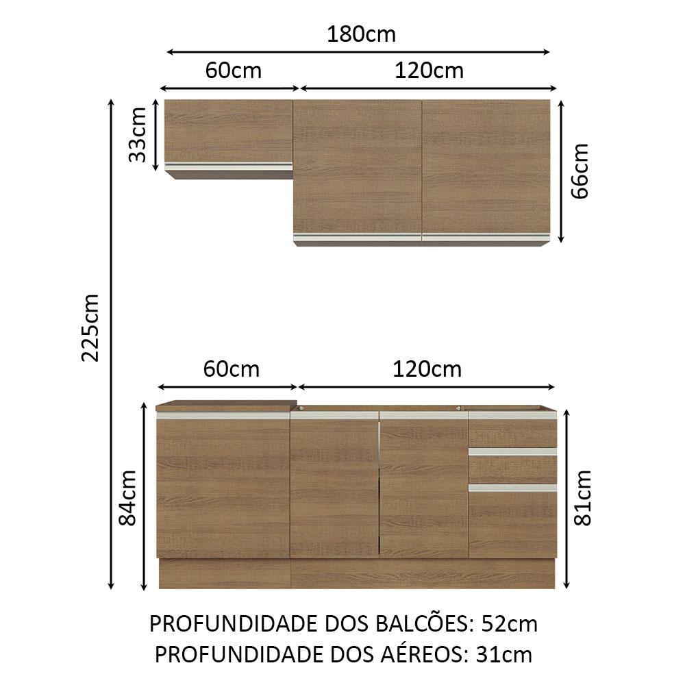 Cozinha Completa Madesa Glamy 180007 com Armário e Balcão (Sem Tampo e Pia) - Rustic