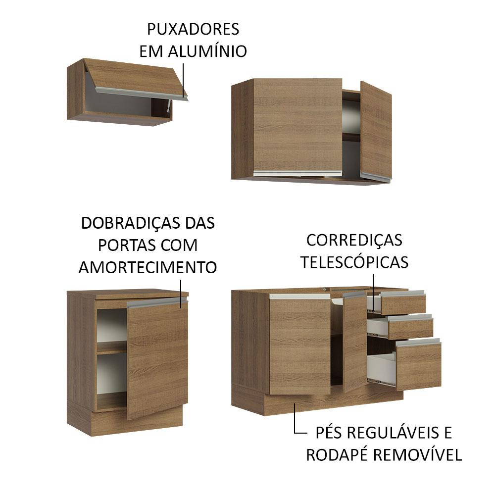 Cozinha Completa Madesa Glamy 180007 com Armário e Balcão (Sem Tampo e Pia) - Rustic