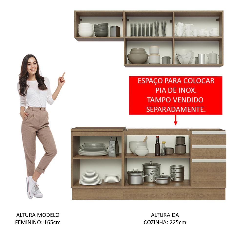 Cozinha Completa Madesa Glamy 180007 com Armário e Balcão (Sem Tampo e Pia) - Rustic