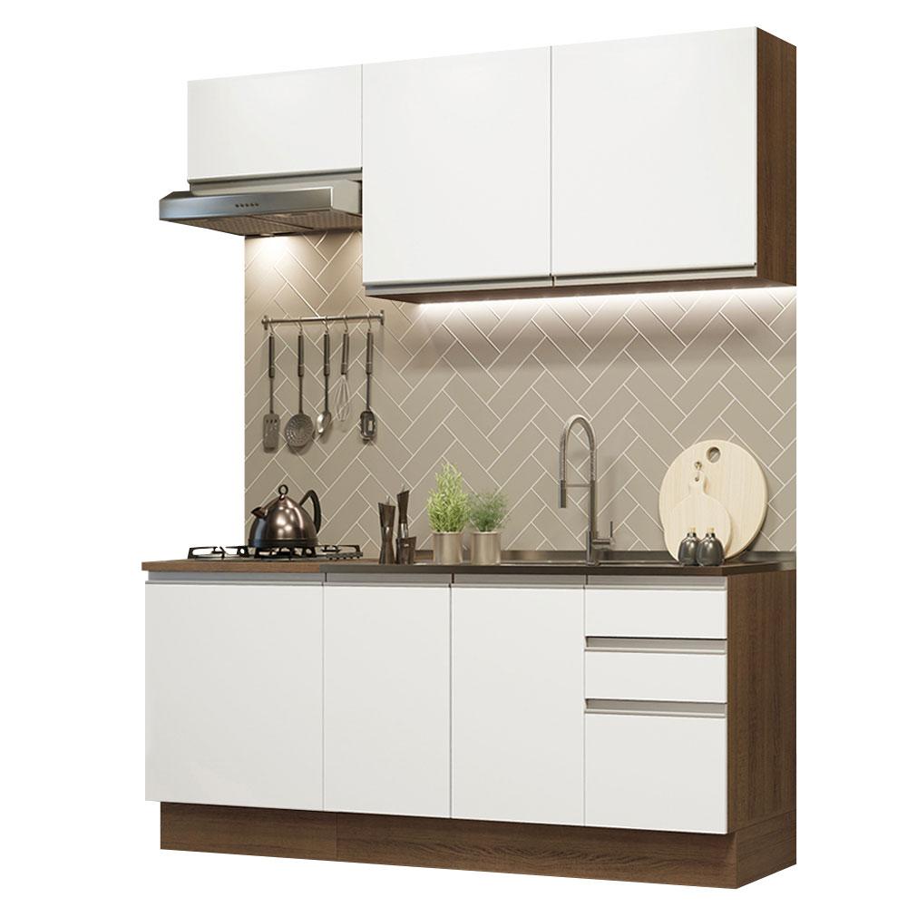 Cozinha Completa Madesa Glamy 180007 com Armário e Balcão (Sem Tampo e Pia) - Rustic/Branco