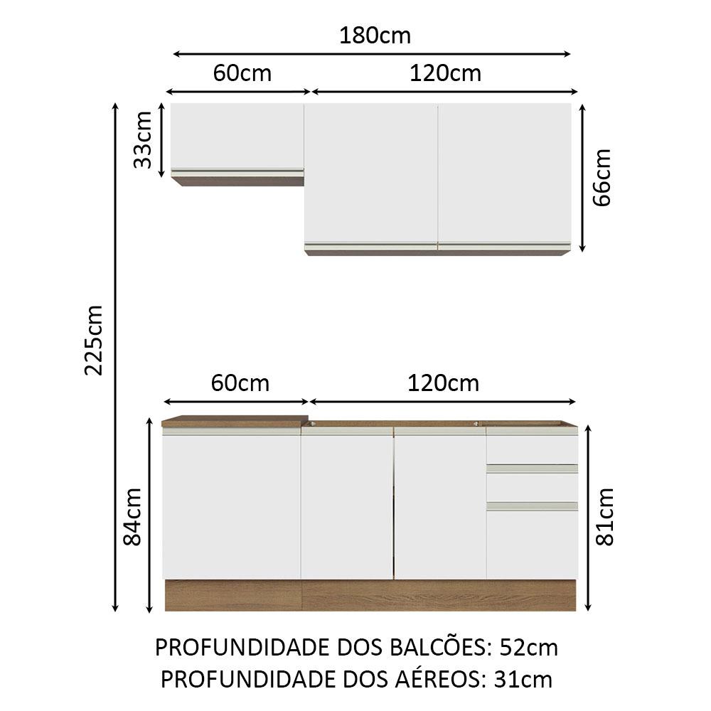 Cozinha Completa Madesa Glamy 180007 com Armário e Balcão (Sem Tampo e Pia) - Rustic/Branco