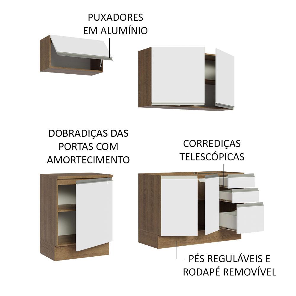 Cozinha Completa Madesa Glamy 180007 com Armário e Balcão (Sem Tampo e Pia) - Rustic/Branco