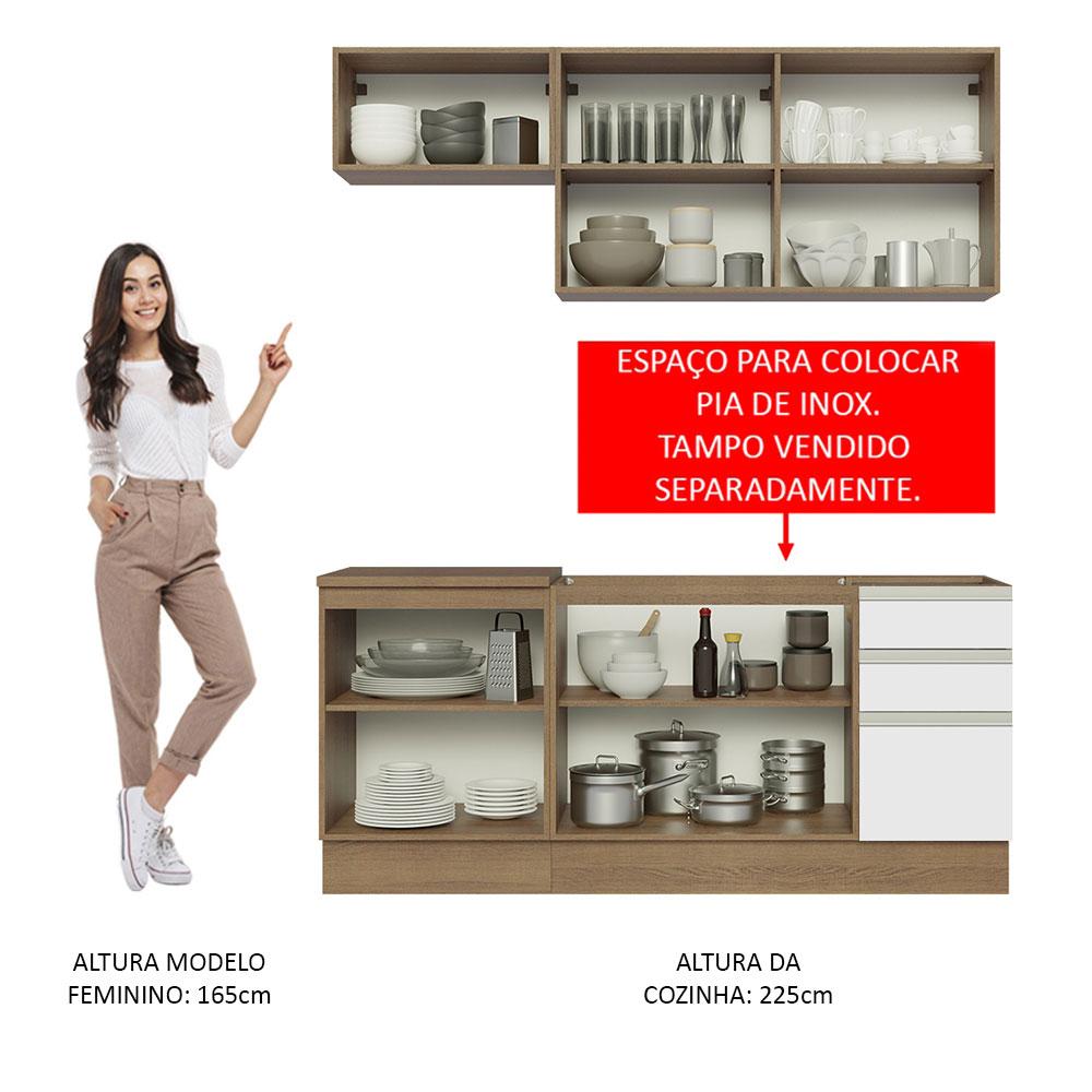 Cozinha Completa Madesa Glamy 180007 com Armário e Balcão (Sem Tampo e Pia) - Rustic/Branco