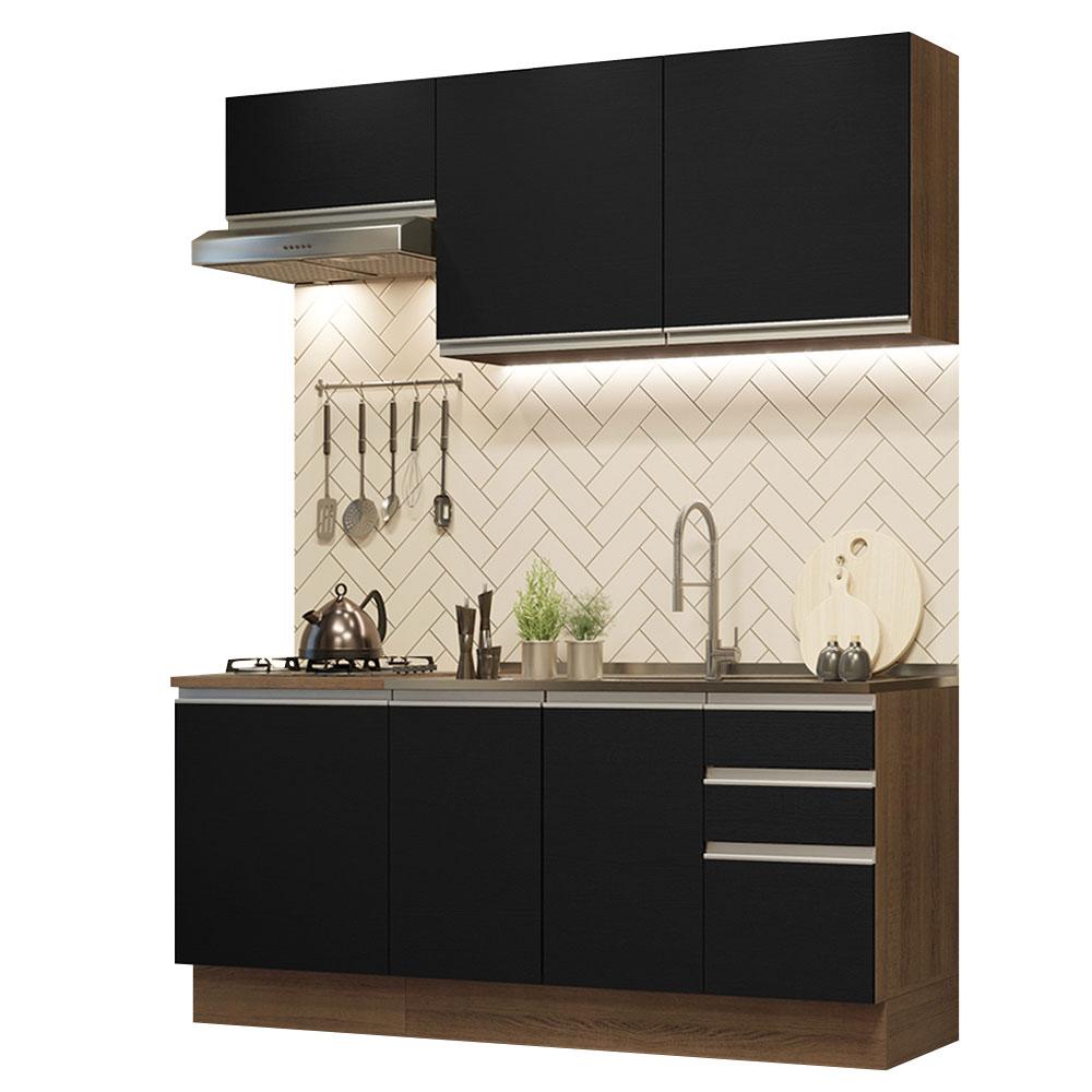 Cozinha Completa Madesa Glamy 180007 com Armário e Balcão (Sem Tampo e Pia) - Rustic/Preto