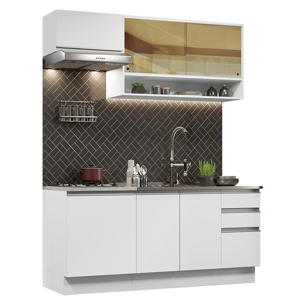 Cozinha Completa Madesa Glamy 180008 com Armário e Balcão (Sem Tampo e Pia) - Branco