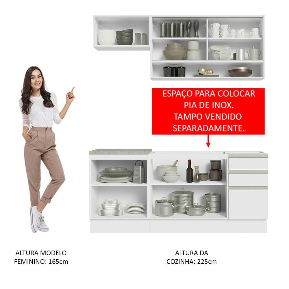 Cozinha Completa Madesa Glamy 180008 com Armário e Balcão (Sem Tampo e Pia) - Branco