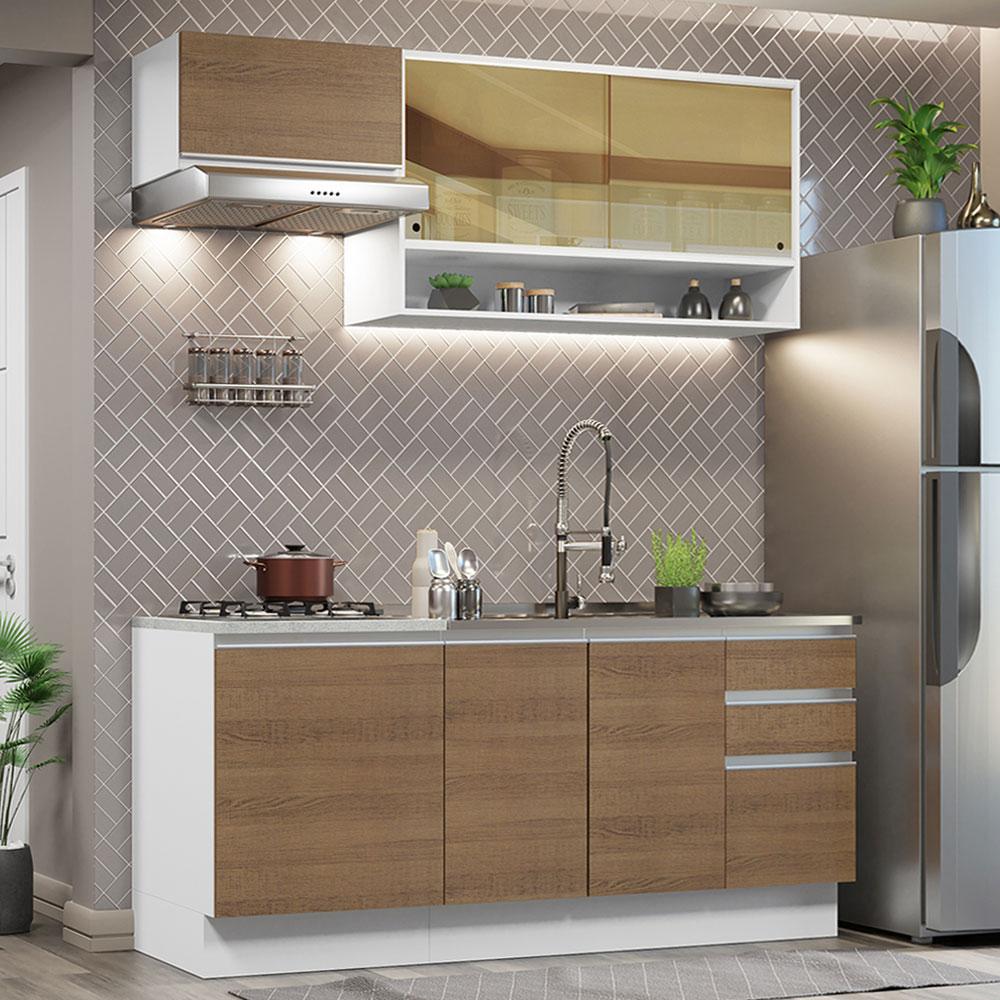 Cozinha Completa Madesa Glamy 180008 com Armário e Balcão (Sem Tampo e Pia) - Branco/Rustic