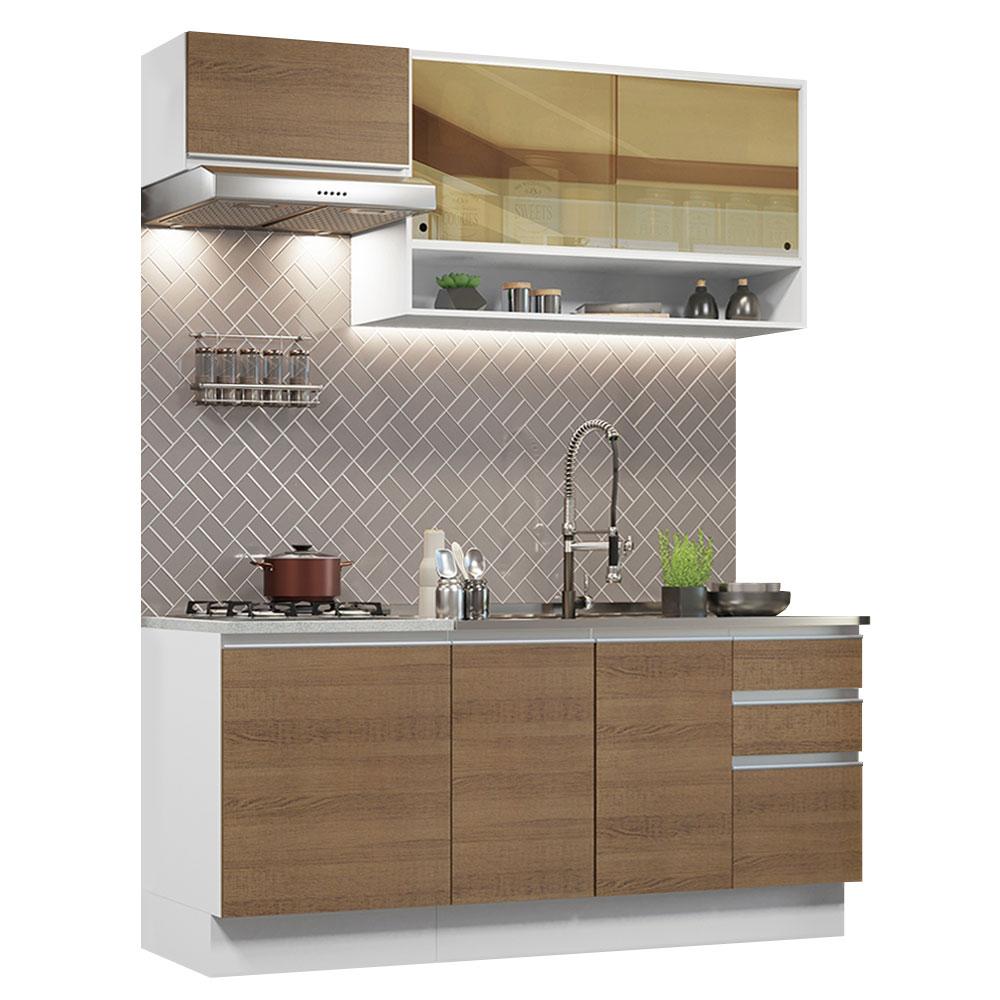 Cozinha Completa Madesa Glamy 180008 com Armário e Balcão (Sem Tampo e Pia) - Branco/Rustic