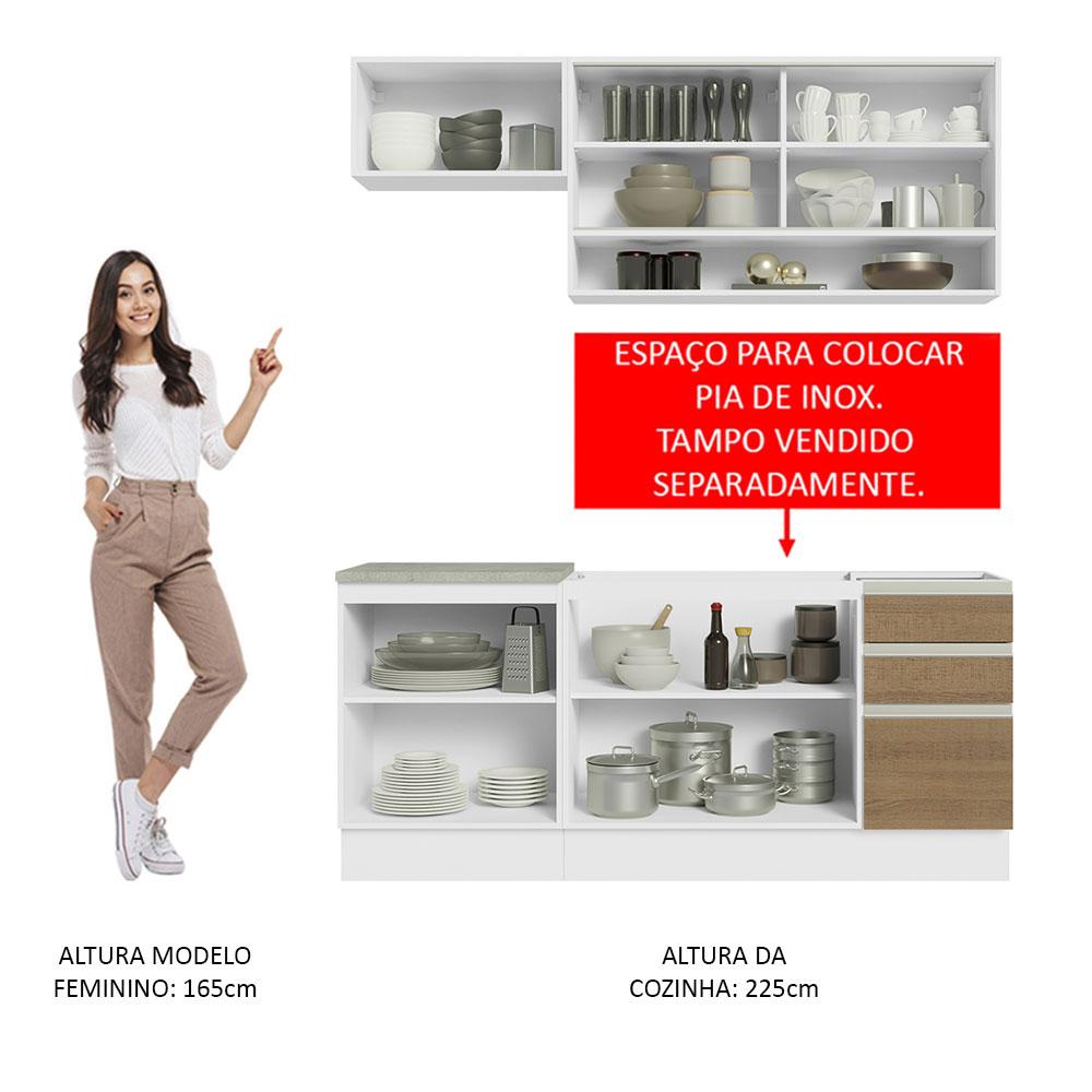 Cozinha Completa Madesa Glamy 180008 com Armário e Balcão (Sem Tampo e Pia) - Branco/Rustic