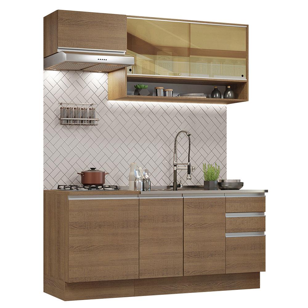 Cozinha Completa Madesa Glamy 180008 com Armário e Balcão (Sem Tampo e Pia) - Rustic