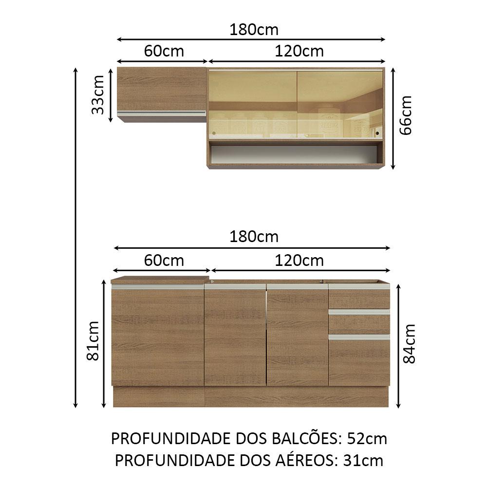 Cozinha Completa Madesa Glamy 180008 com Armário e Balcão (Sem Tampo e Pia) - Rustic