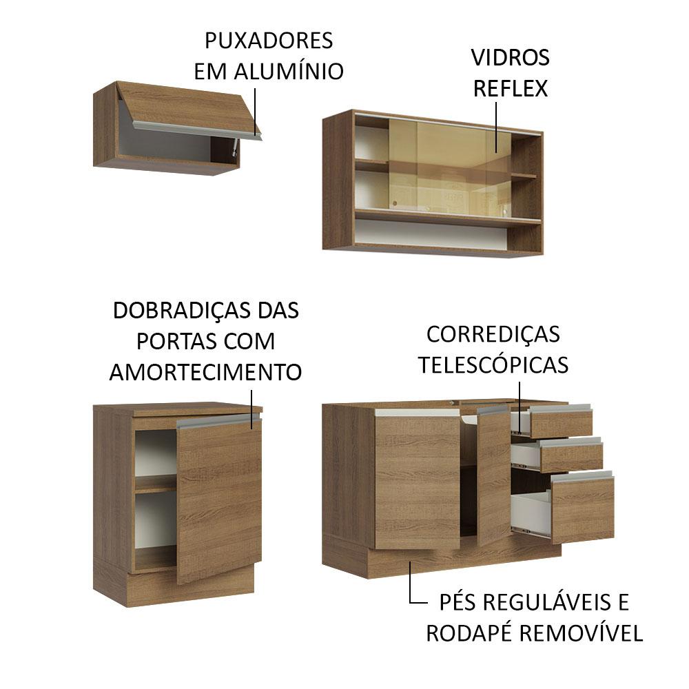 Cozinha Completa Madesa Glamy 180008 com Armário e Balcão (Sem Tampo e Pia) - Rustic