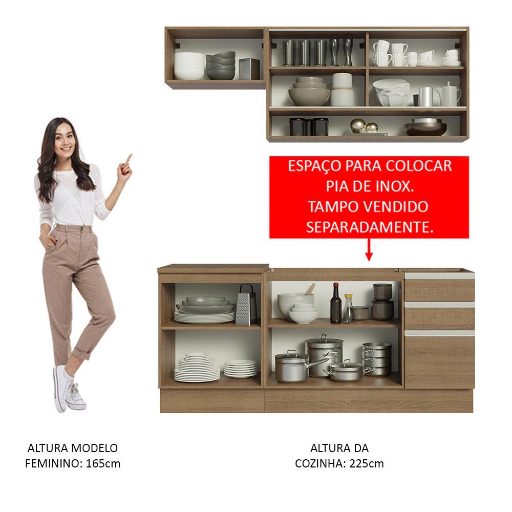 Cozinha Completa Madesa Glamy 180008 com Armário e Balcão (Sem Tampo e Pia) - Rustic
