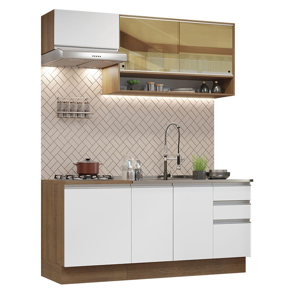 Cozinha Completa Madesa Glamy 180008 com Armário e Balcão (Sem Tampo e Pia) - Rustic/Branco