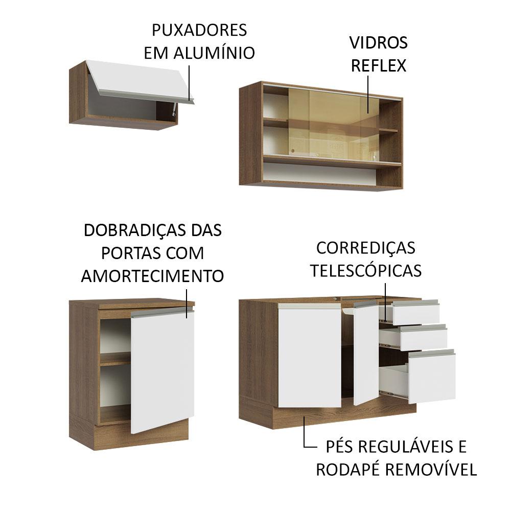 Cozinha Completa Madesa Glamy 180008 com Armário e Balcão (Sem Tampo e Pia) - Rustic/Branco