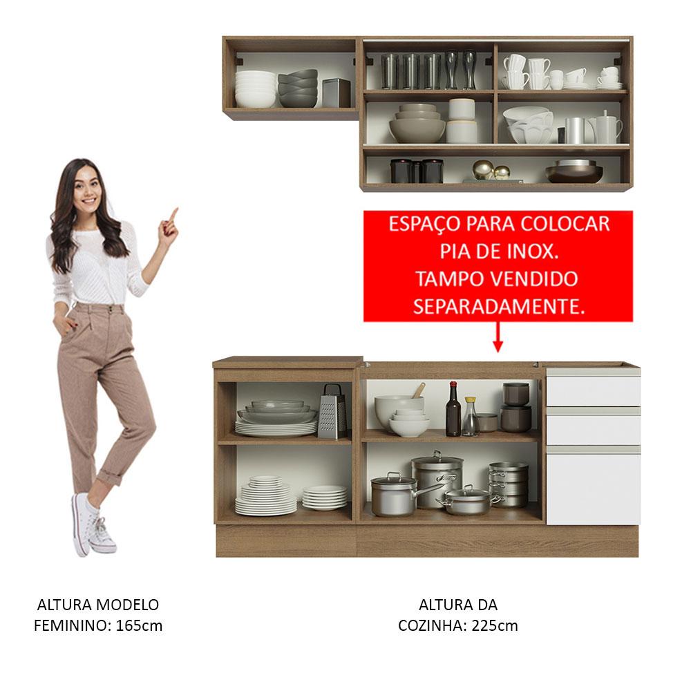 Cozinha Completa Madesa Glamy 180008 com Armário e Balcão (Sem Tampo e Pia) - Rustic/Branco