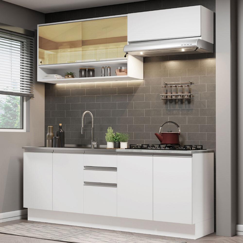 Cozinha Completa Madesa Glamy 200003 com Armário e Balcão (Sem Tampo e Pia) - Branco