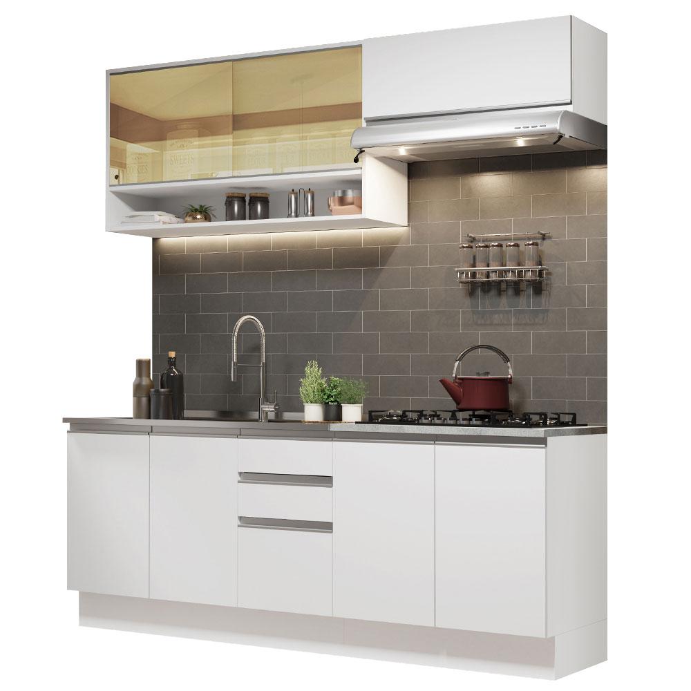 Cozinha Completa Madesa Glamy 200003 com Armário e Balcão (Sem Tampo e Pia) - Branco