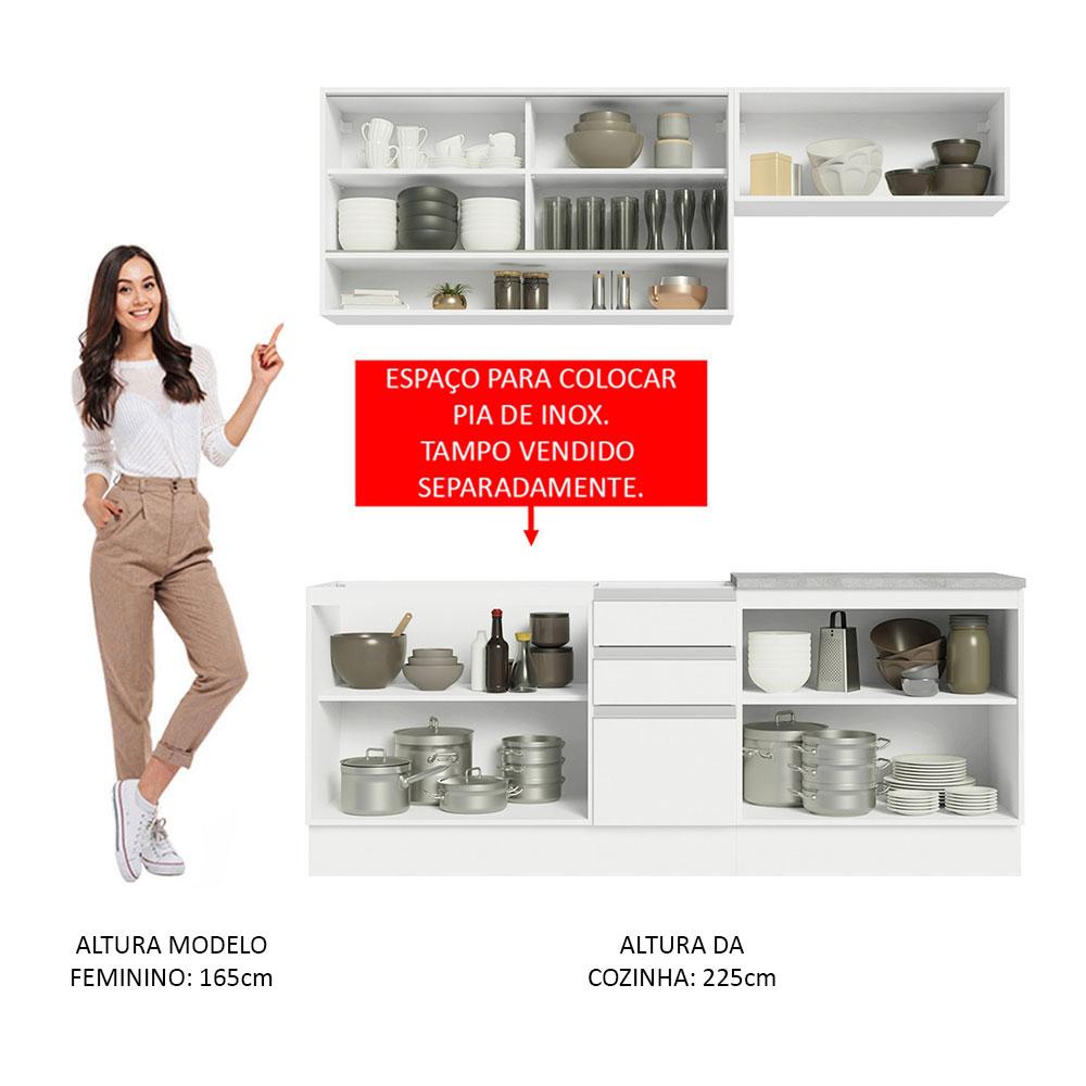 Cozinha Completa Madesa Glamy 200003 com Armário e Balcão (Sem Tampo e Pia) - Branco