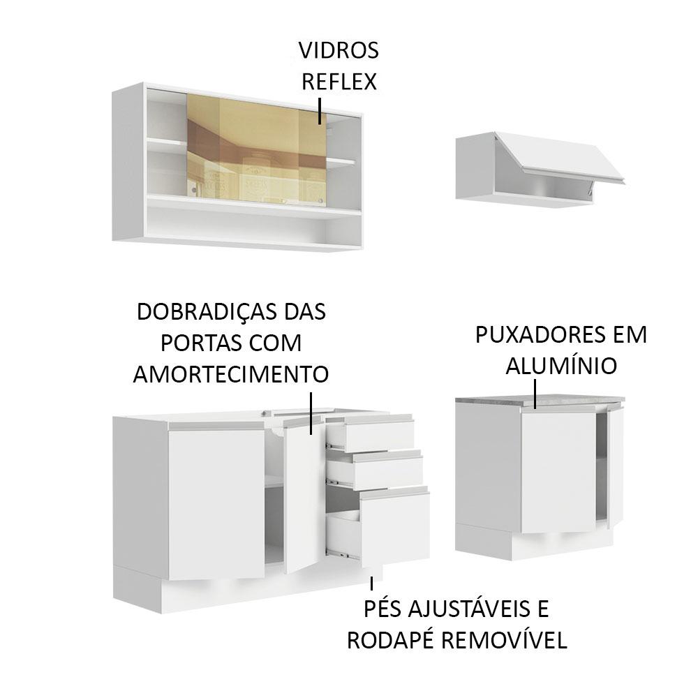 Cozinha Completa Madesa Glamy 200003 com Armário e Balcão (Sem Tampo e Pia) - Branco