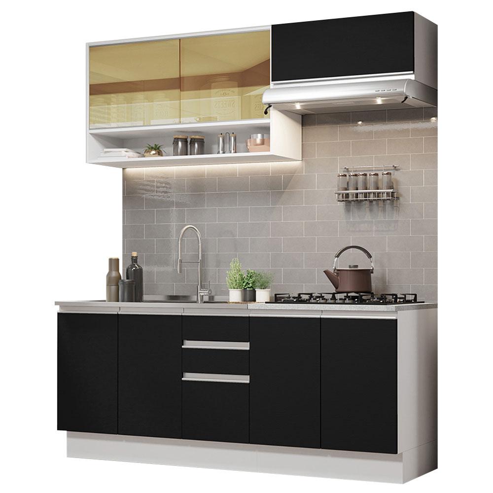 Cozinha Completa Madesa Glamy 200003 com Armário e Balcão (Sem Tampo e Pia) - Branco/Preto