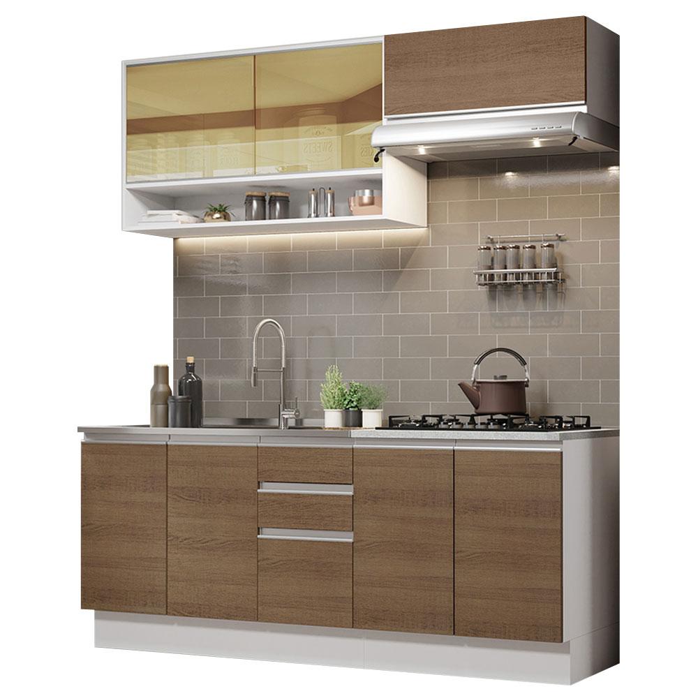 Cozinha Completa Madesa Glamy 200003 com Armário e Balcão (Sem Tampo e Pia) - Branco/Rustic