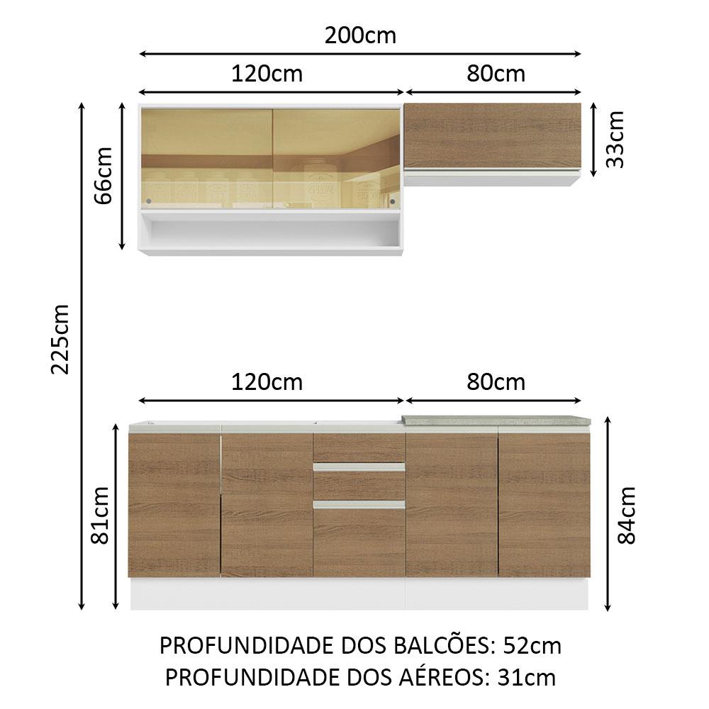 Cozinha Completa Madesa Glamy 200003 com Armário e Balcão (Sem Tampo e Pia) - Branco/Rustic