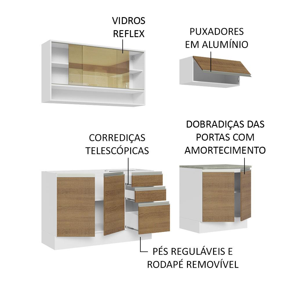 Cozinha Completa Madesa Glamy 200003 com Armário e Balcão (Sem Tampo e Pia) - Branco/Rustic